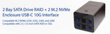 USB 3.2 (10Gbps) Type-C 2 Bay 2.5 Inch and 3.5 Inch SATA Hard Drive + 2 Bay M.2 NMVe Combo External Hard Drive Enclosure - SY-ENC50127