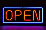 Novalife Genuine Neon Glass Tube OPEN Horizontal Sign 24" Length Hang Chains Red Blue