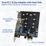 Dual M.2 B-Key PCI-e 3.0 x1 Adapter with Heatsink