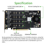QUAD M.2 NVMe Ports  to PCIe 3.0 x16 Interface ( x8 Bandwidth) Bifurcation Riser Controller