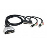 DVI KVM 2x1 Switch 3.9 ft Cables Supports USB 2.0 Device Control up to 2 Computers and Audio / Microphone 3.5mm Jack