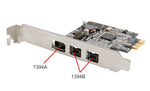 Low Profile PCI-Express Firewire Card with Two 1394b Ports and One 1394a Port (2B1A), TI Chipset, Extra Regular Bracket SD-PEX30009